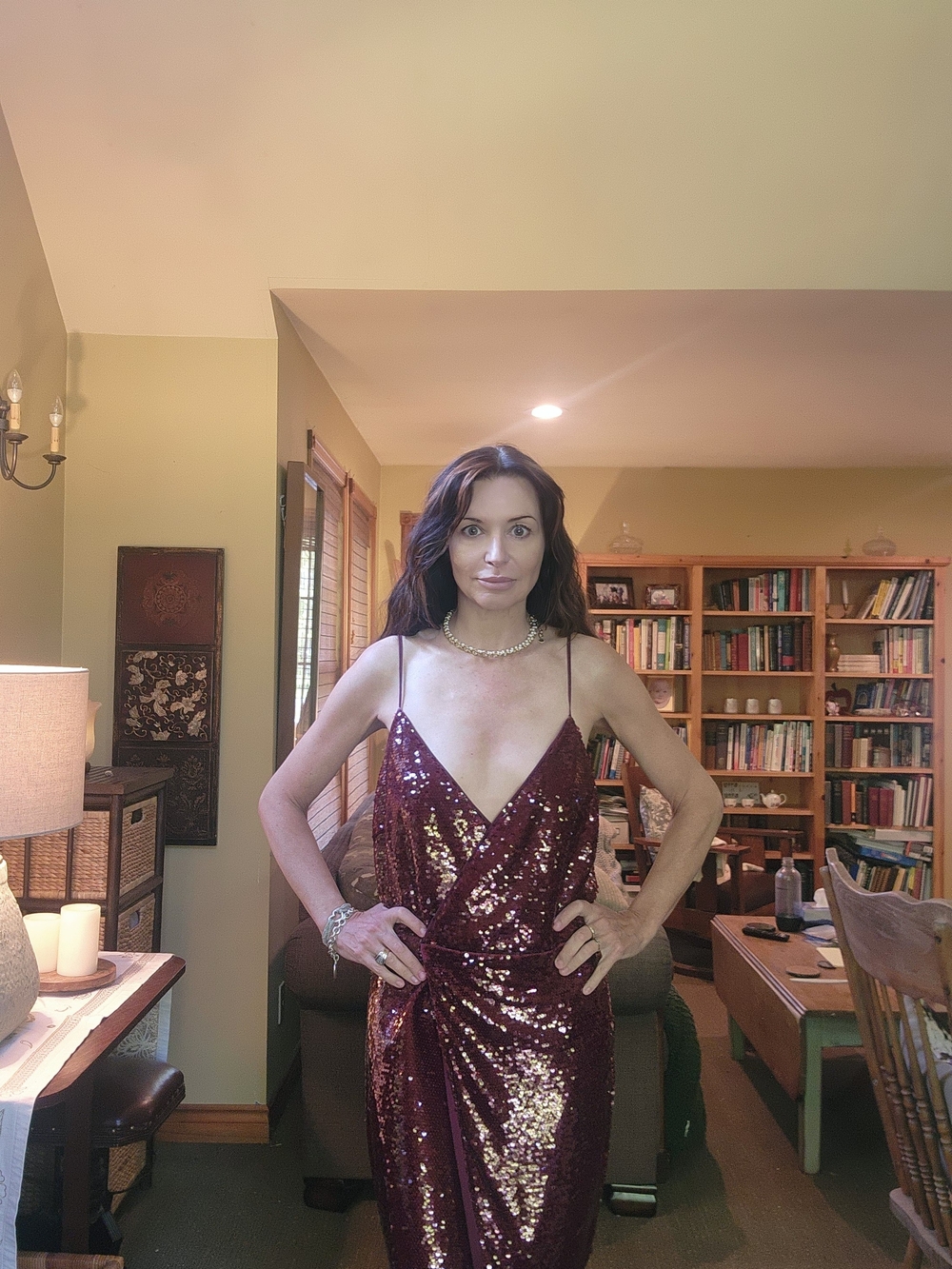 Sequin Slip Dress in Deep Burgundy